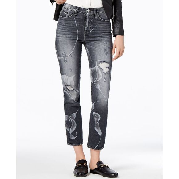 Hudson Jeans Printed Ripped Cropped Skinny Jeans